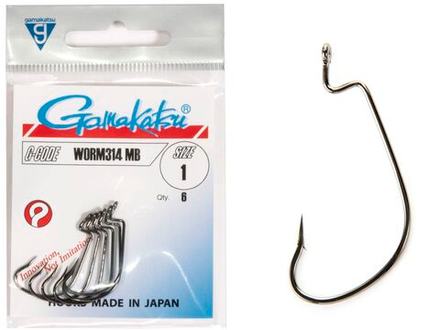Крючки офсетные Gamakatsu Worm 314 HOOKS BLACK разм. 1/0 6шт.