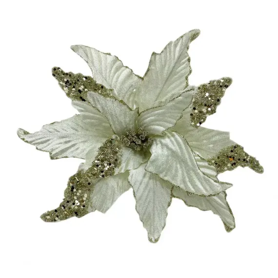 Декоративный цветок Пуансеттия 28 см., шампань, на клипсе, Christmas DeLuxe (85662-87154)