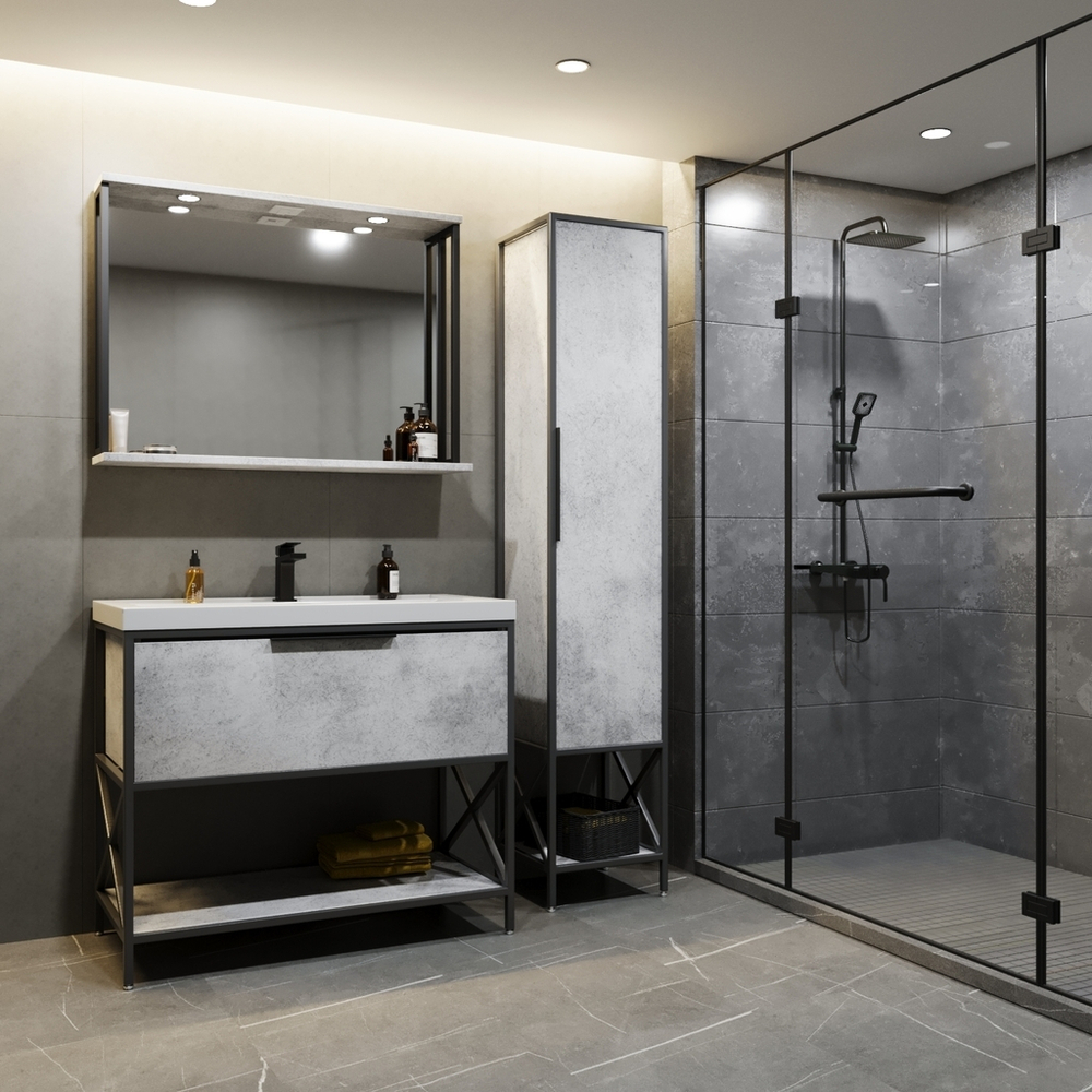 Тумба д/ванной "БРУКЛИН-100" Бетон под раковину Фостер 100 (Kirovit) ЛОФТ (ЛДСП)