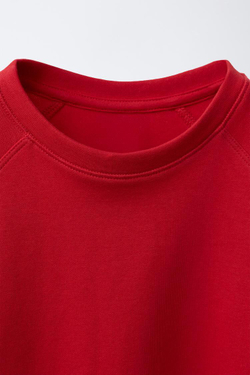 ZARA БАЗОВАЯ ФУТБОЛКА С РУКАВАМИ РЕГЛАН, КРАСНЫЙ