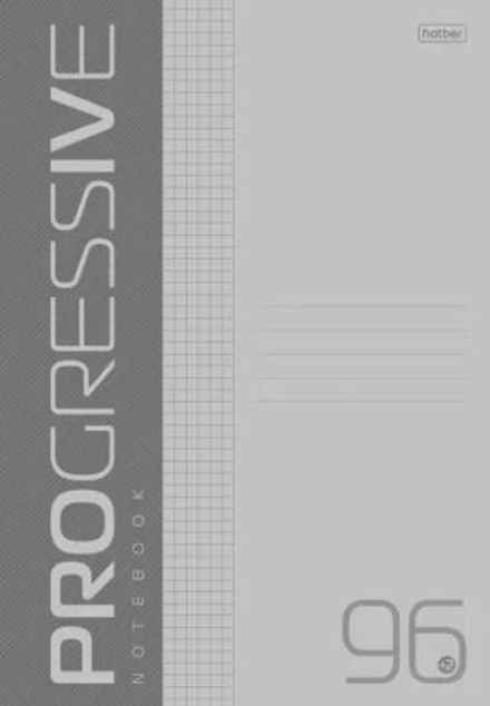 Тетрадь А4 96л кл. скоба Hatber пласт.обл."Progressive. Серая" белизна 100%