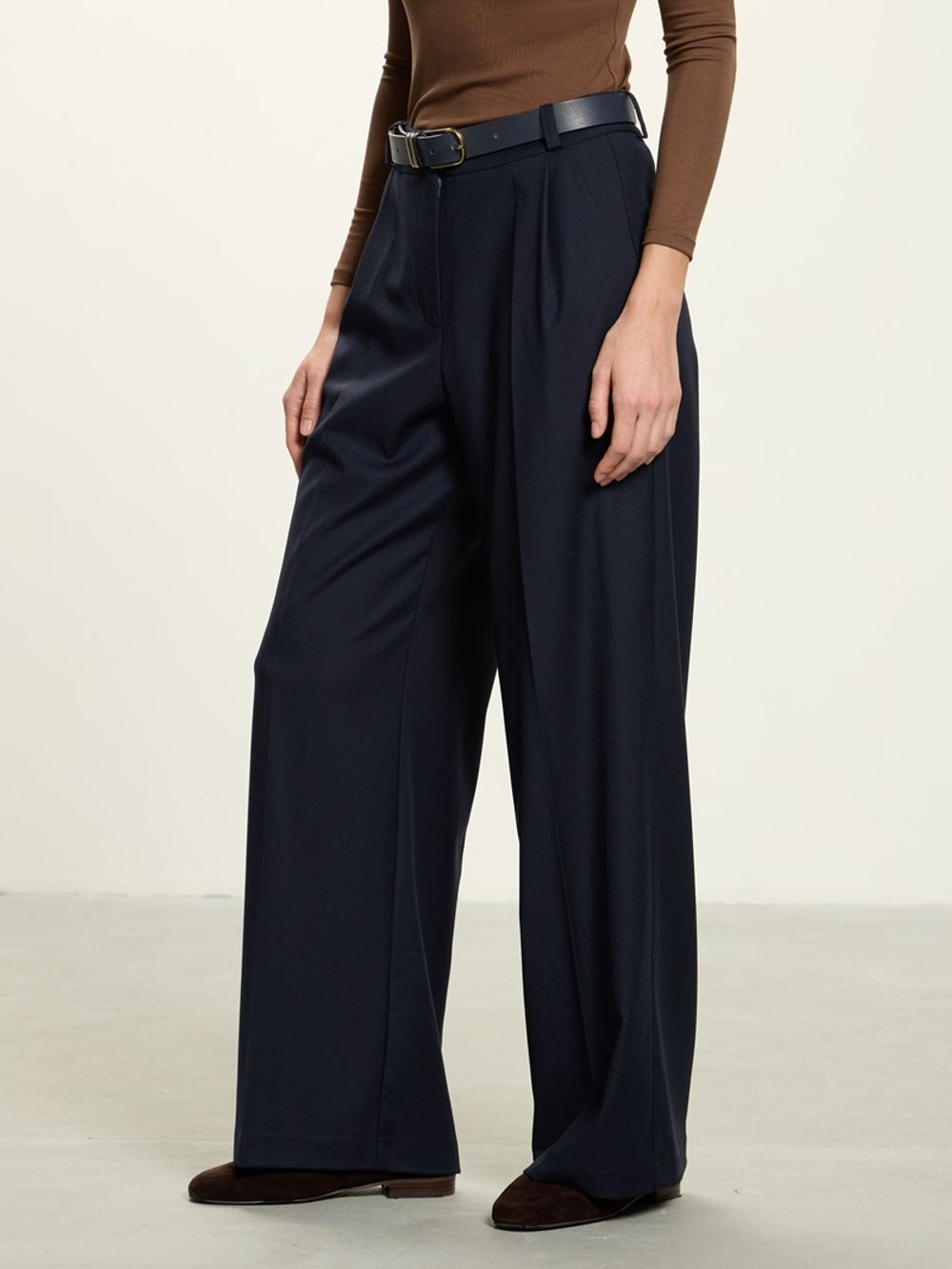 Брюки Палаццо на молнии синяя смесовая шерсть