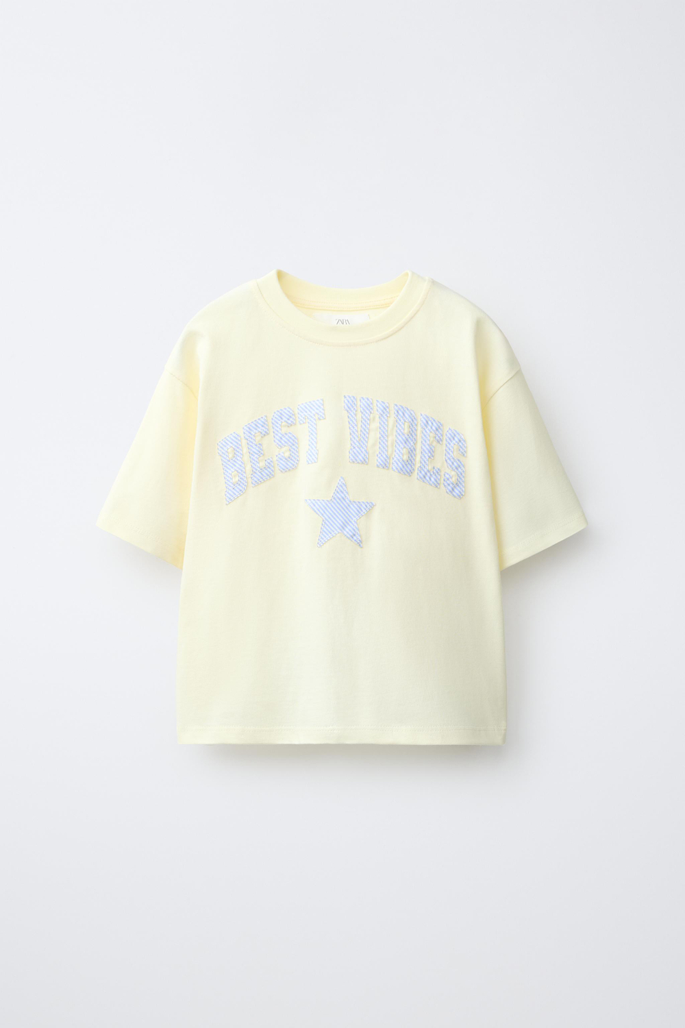 ZARA ФУТБОЛКА С НАШИВКОЙ В КЛЕТКУ ВИШИ, ЖЕЛТЫЙ