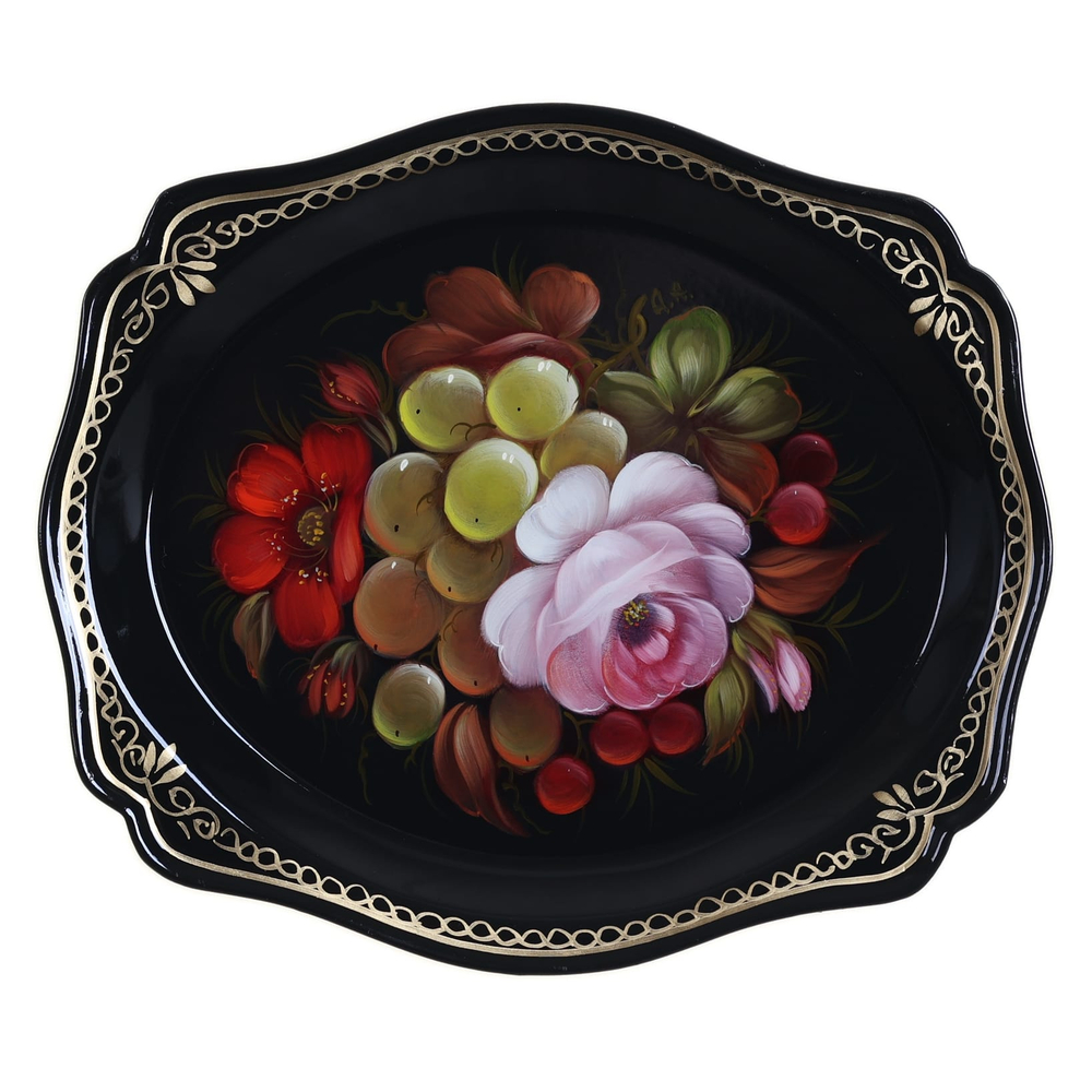 Жостовский поднос декоративный, размер 20х17 см (A3), металлический