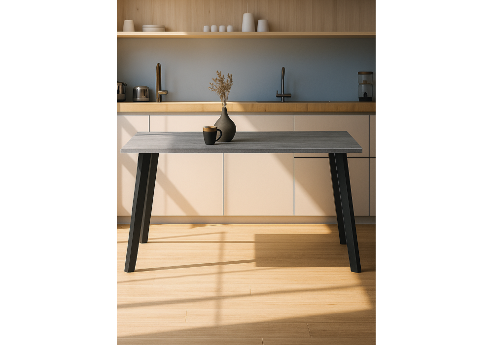 Стол деревянный Woodville Тринити Лофт 120 25 мм бетон, черный матовый, ножки черные