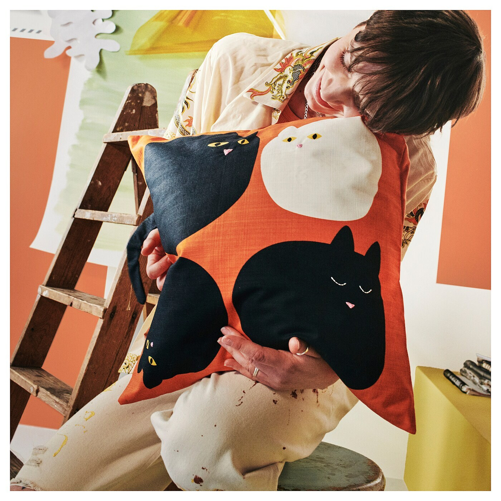 Чехол на подушку IKEA MAVINN (МАВИНН), Оранжевый с рисунком, 50x50 см