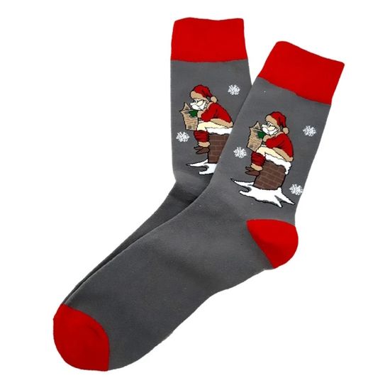 Носки Санта - хулиган, р-р 39-45 (серый/красный)