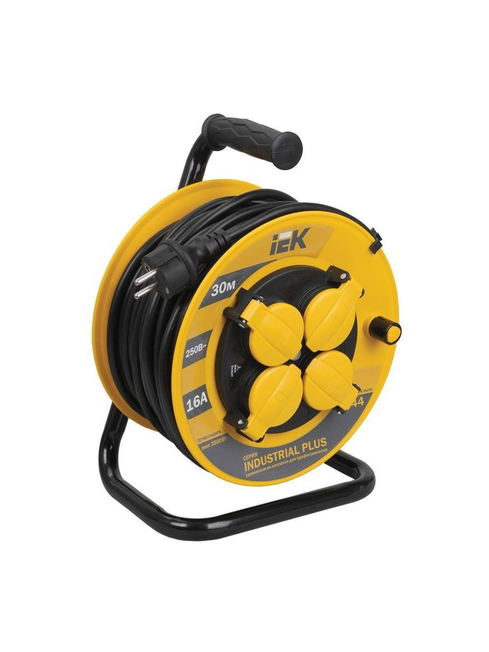 Удлинитель на катушке 4х30м с заземл. 16А IP44 Industrial plus УК30 3х1.5 термозащита IEK WKP15-16-04-30-44