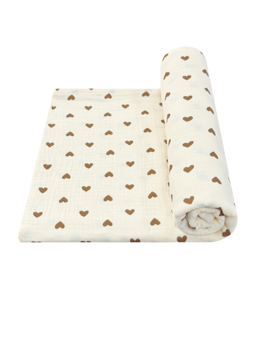 Муслиновая пеленка Сердечки beige