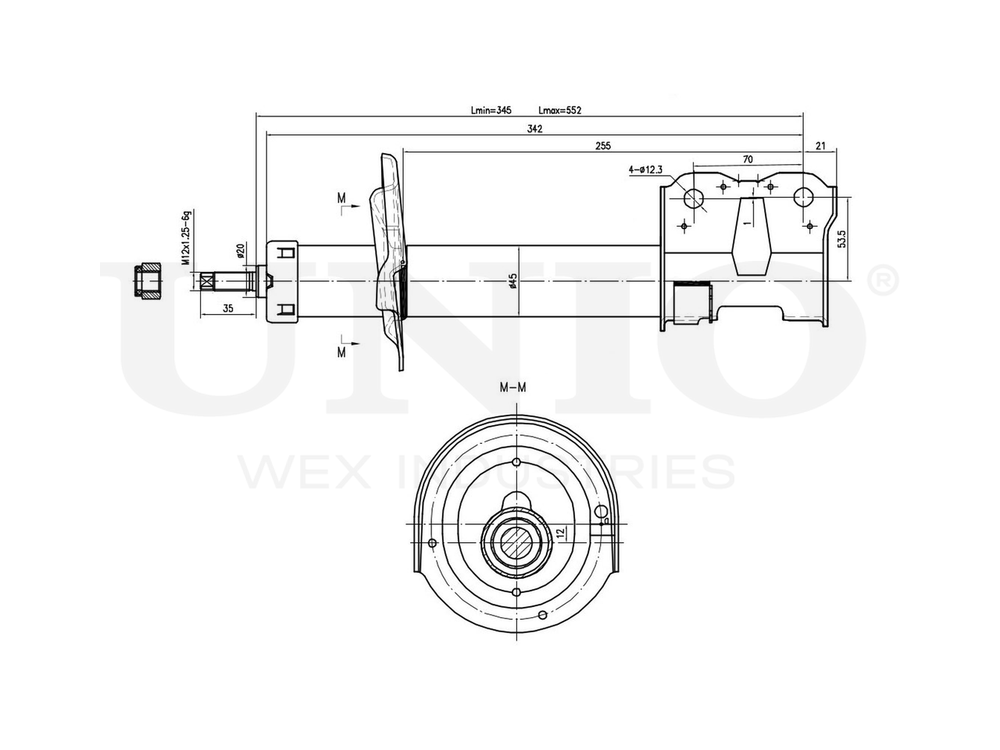 Амортизатор газовый передней подвески правый UNIO SAB-10249