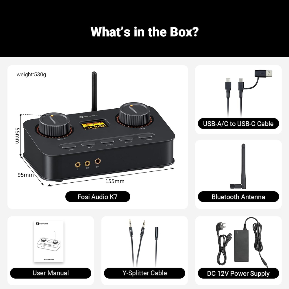 Игровая звуковая карта Fosi Audio K7, цифро-аналоговый преобразователь, усилитель для наушников