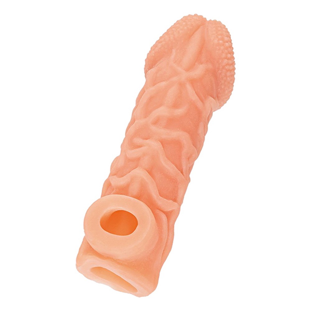 Телесная закрытая насадка 17,6см с венками Kokos Cock Sleeve 006 Size L