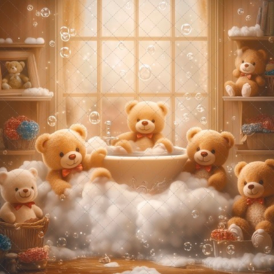 Мишки "большая стирка" №2- фон неопреновый