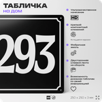 Адресная табличка с номером дома 293, на фасад и забор, черная, 25х25 см, Айдентика Технолоджи