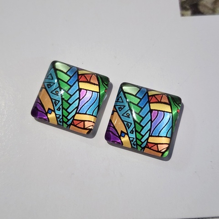 Принт, 12мм, квадрат, стеклянный кабошон