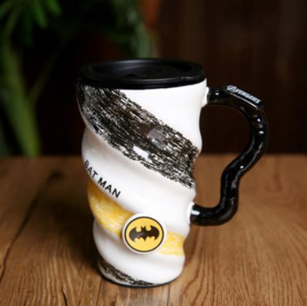 283001 Кружка "BAT MAN" с крышкой, h=15см, d=9см, 520мл, керамика/пластик белый/черный