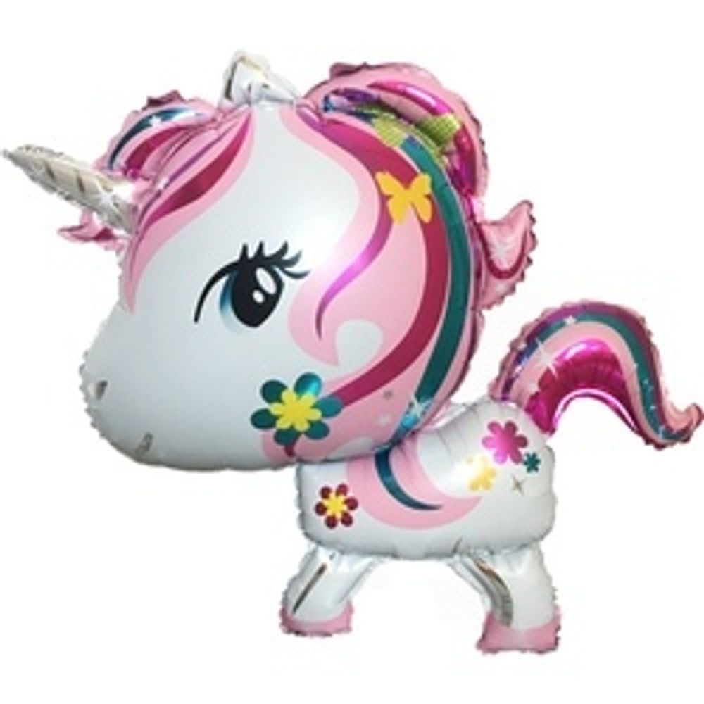 Шар (36"/91 см) Фигура, Волшебный единорог в цветах, Розовый