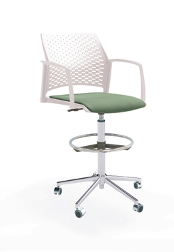 Кресло Rewind каркас хром, пластик белый, база стальная хромированная, с закрытыми подлокотниками, сиденье бледно-зеленое