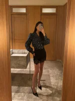 Юбка шелк мини с кружевом, Черная