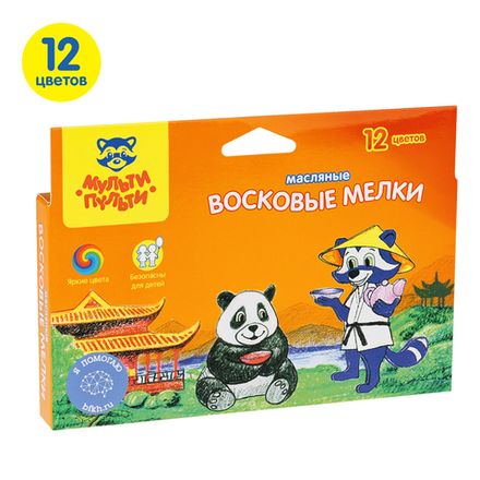 Мелки восковые 12цв. Мульти-Пульти Енот в Китае, масляные, картон. уп.
