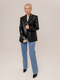 Жакет однобортный из экокожи черный