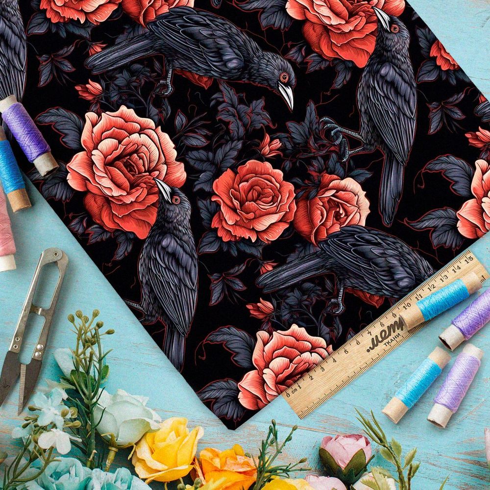 Ткань премиум таффета живописные розы