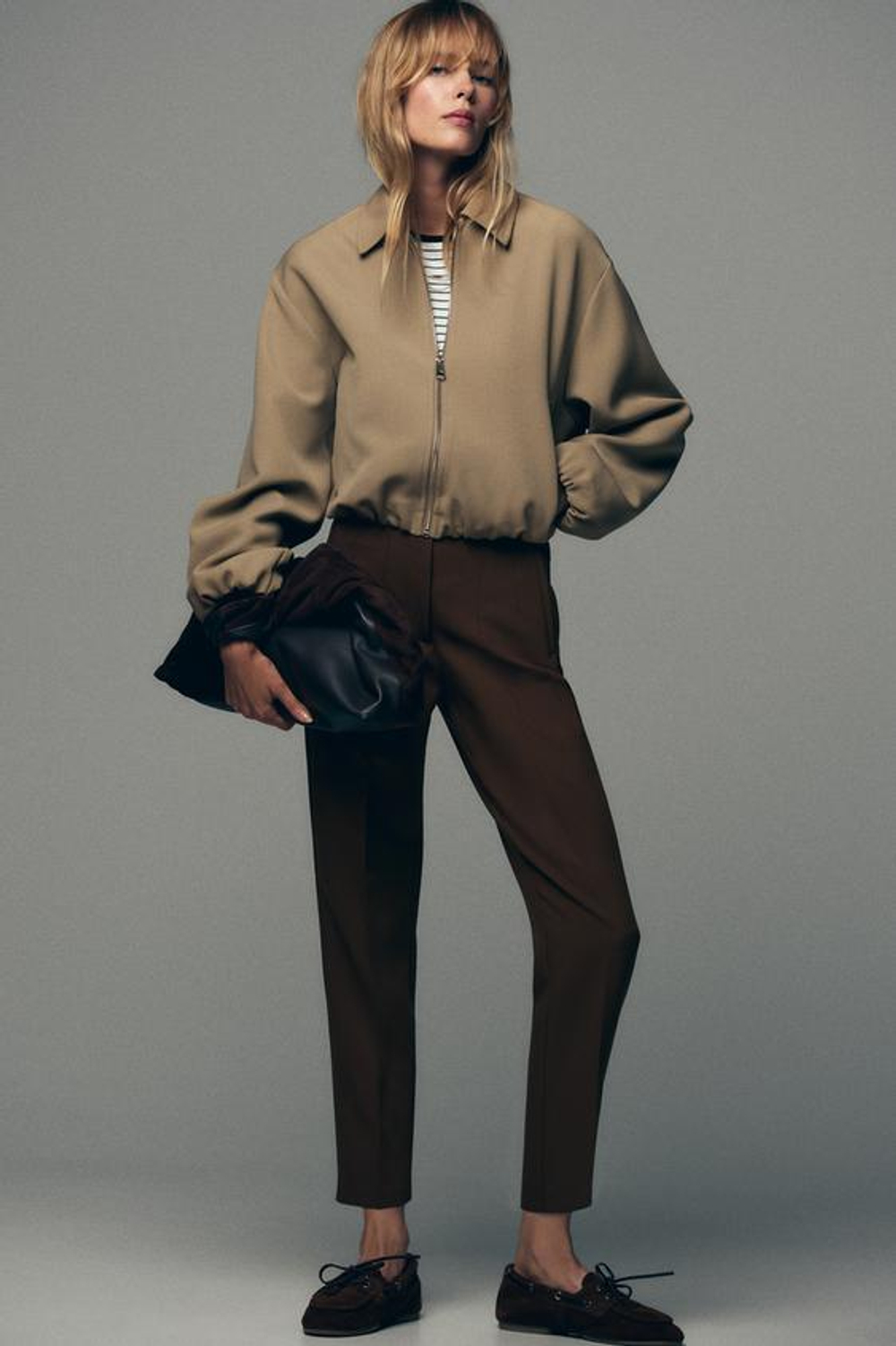 ZARA БРЮКИ С ВЫСОКОЙ ПОСАДКОЙ, КОРИЧНЕВЫЙ