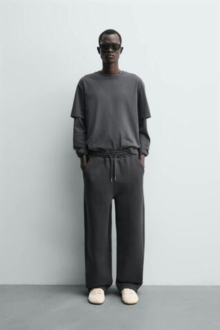 ZARA ДЖОГГЕРЫ INTERLOCK RELAXED FIT, ТЕМНО-СЕРЫЙ