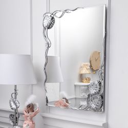 Зеркало настенное Monstera Deliciosa (Монстера) прямоугольное 80х60 Античное серебро