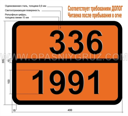 Табличка Опасный груз 336-1991 ХЛОРОПРЕН СТАБИЛИЗИРОВАННЫЙ