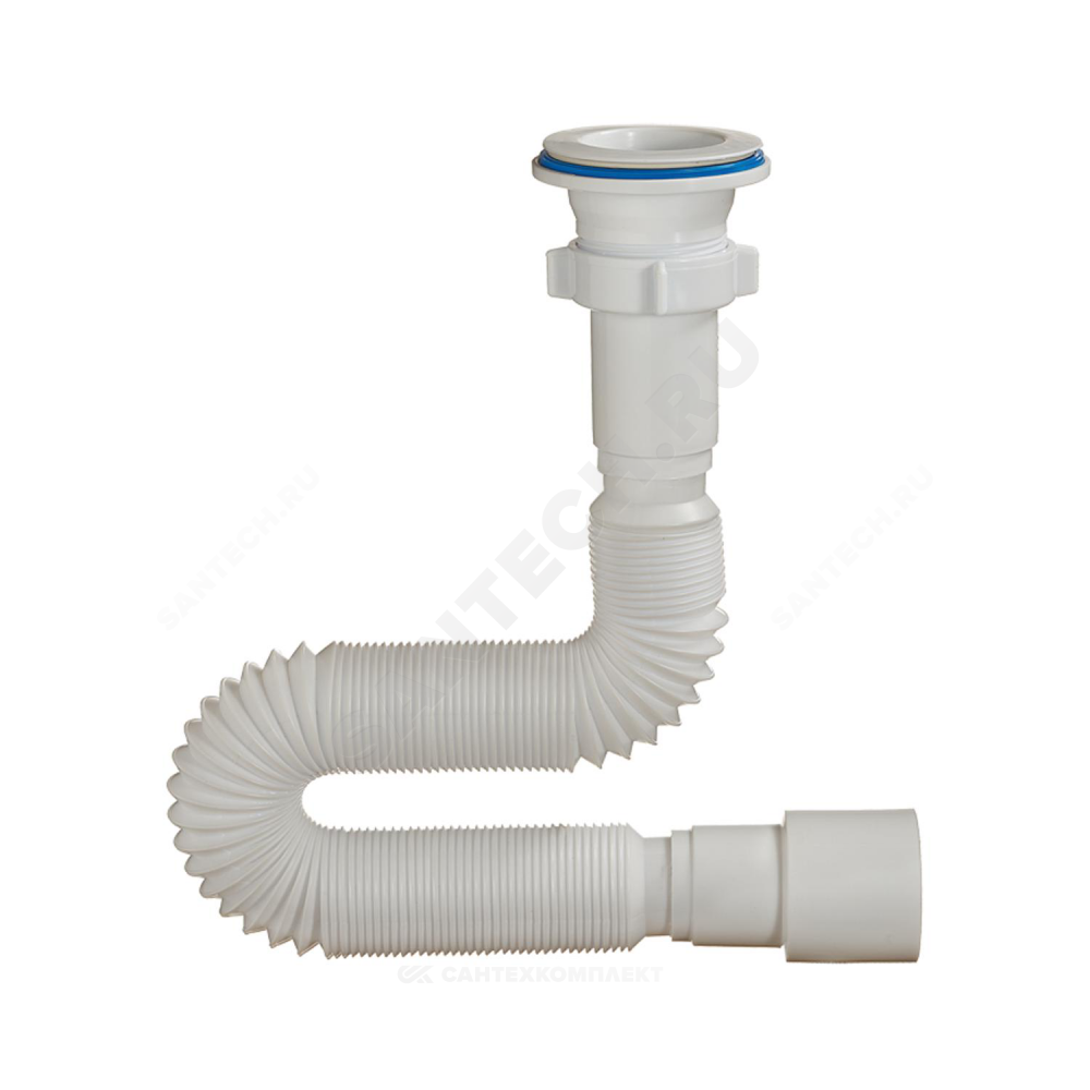 Сифон для умывальника гофрированный 1 1/2"x40/50 L=470-1250мм выпуск с пластиковой решёткой D=70мм Орио А-7013