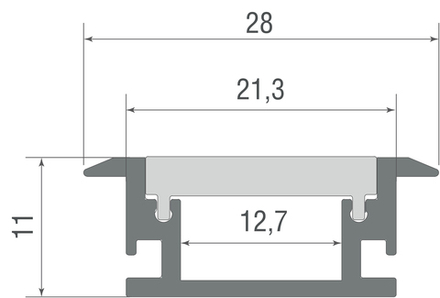 Donel, Встраиваемый алюминиевый анод. профиль в пол, 28х11х2000мм. В комплекте матовый экран, 4 торц