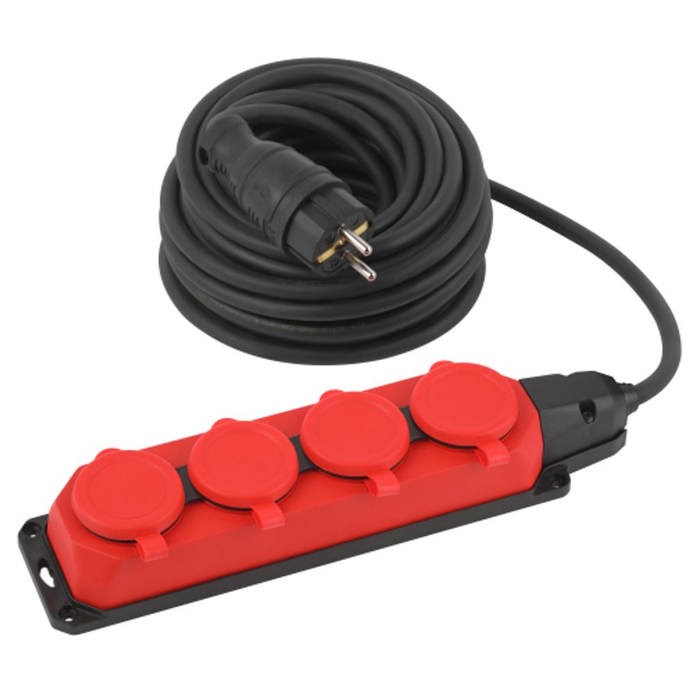 Удлинитель силовой ЭРА UK-4e-3x1,5-10m-IP44(KG) с заземлением 4 розетки каучук 10м КГ 3х1,5мм2 IP44 | Силовые удлинители