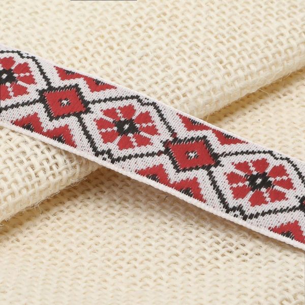 Лента (тесьма) жаккардовая 24.0 мм / 25±1 метров, рис.9623, 1 белый/красный/черный, С1852Г17