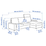 Диван угловой 2-местный - IKEA VIMLE, 266х98/164х83 см, серый, ВИМЛЕ ИКЕА