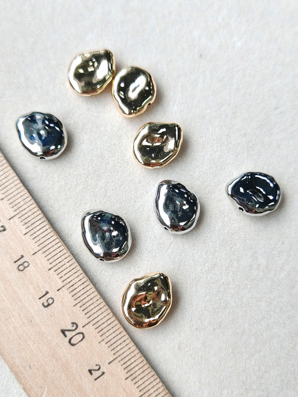 бф1411-р Бусина "мятая" фриформ 14*11мм, родий