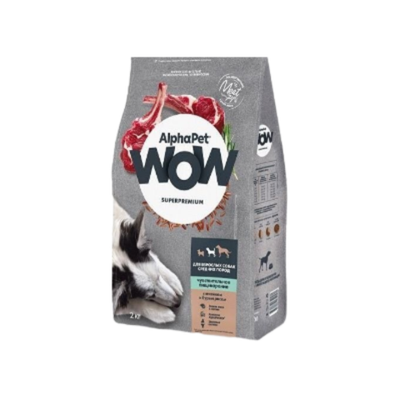Корм для собак премиум сухой AlphaPet WOW для взрослых животных средних пород с чувствительным пищеварением, с ягненком и бурым рисом, 15 кг