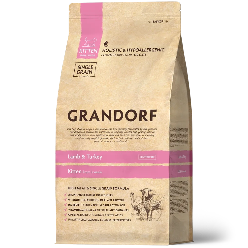 Сухой низкозерновой корм GRANDORF CAT Lamb&Turkey KITTEN, Ягненок с индейкой для котят 8кг