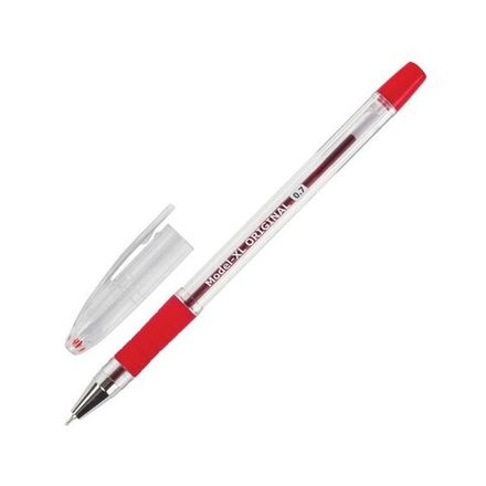 Ручка шариковая Brauberg Model-XL, красная, 0.7мм, прозрачный корпус, масляный стержень, грип