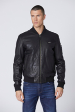 Куртка кожа Aeronautica 951 мужская черный бомбер