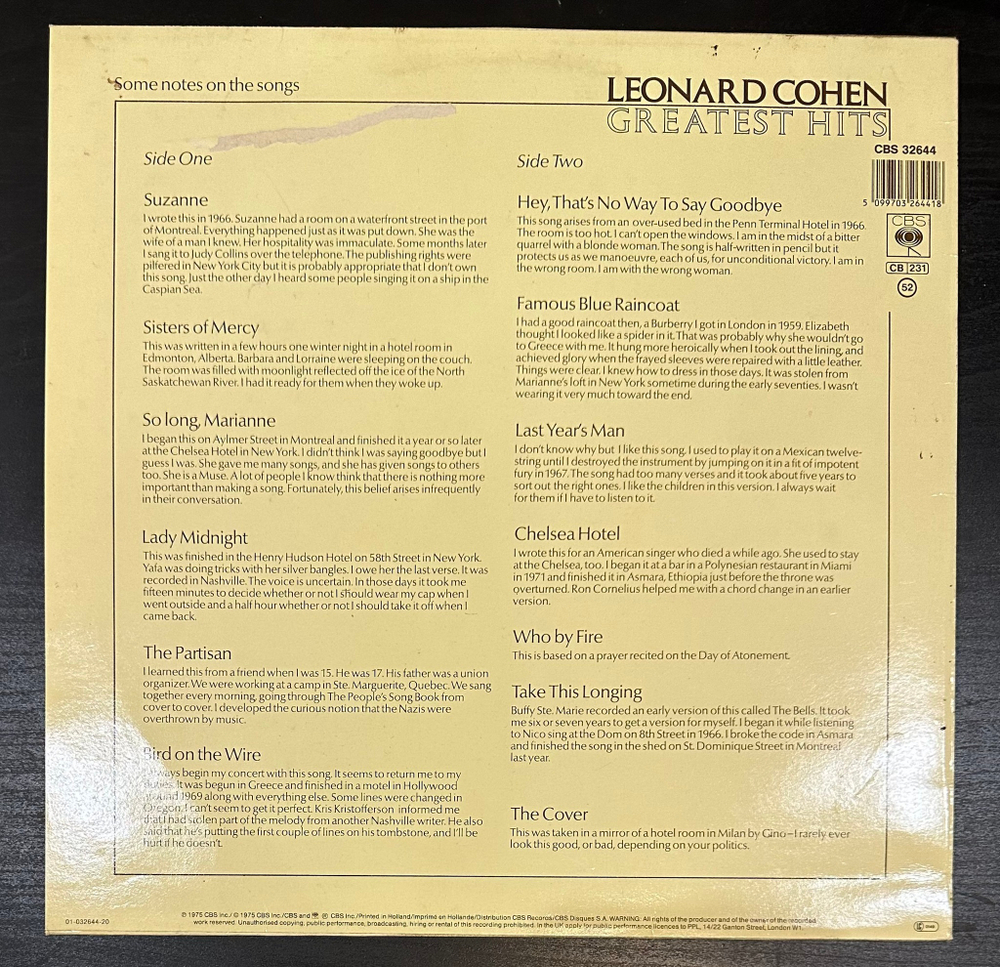 Leonard Cohen - Greatest Hits (Голландия 1975г.)