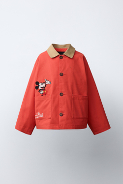 ZARA КУРТКА ИЗ ХЛОПКА С ВЫШИВКОЙ MICKEY MOUSE © DISNEY, ТЕМНО-КОРАЛЛОВЫЙ