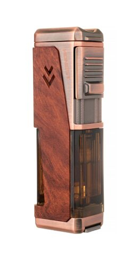 Зажигалка сигарная Honest, четверное пламя, с пробойником и сигарным ложементом, бронза с деревом 778-Wood