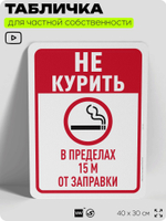 Табличка для частной территории "Не курить в пределах 15 м от заправки", на дом, для участка, для подъезда, организаций и частных территорий, 40х30 см, Silver Plane x Айдентика Технолоджи