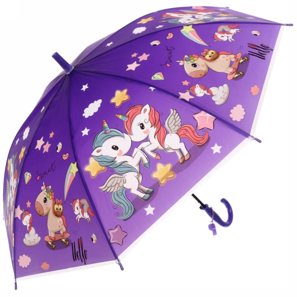 Зонт детский полуавтомат «Ultramarine - Единорожки», микс 4 цвета, 8 спиц, d-86см, длина в слож. виде 65см