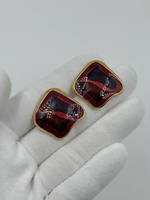 Серьги с бордовой эмалью