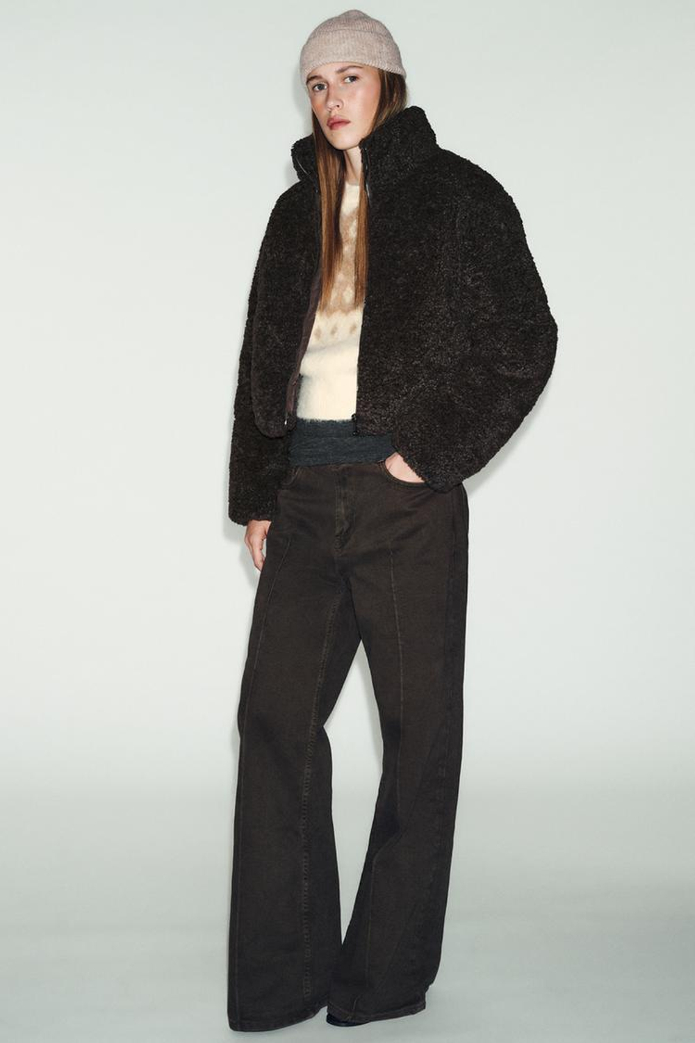 ZARA АНОРАК ИЗ ИСКУССТВЕННОГО МЕХА С ТЕРМОИЗОЛЯЦИЕЙ, КОРИЧНЕВЫЙ