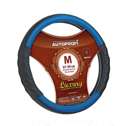 Оплетка руля Autoprofi LUXURY AP-1070 BK/BL (M) черно/синяя натуральная кожа с прострочкой