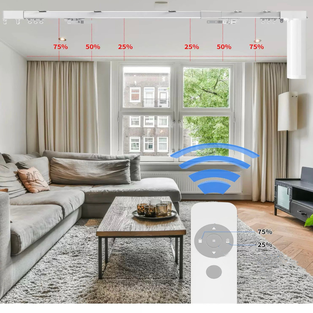 Электрический карниз для штор с регулировкой длины, алюминиевый, потолочный, с пультом