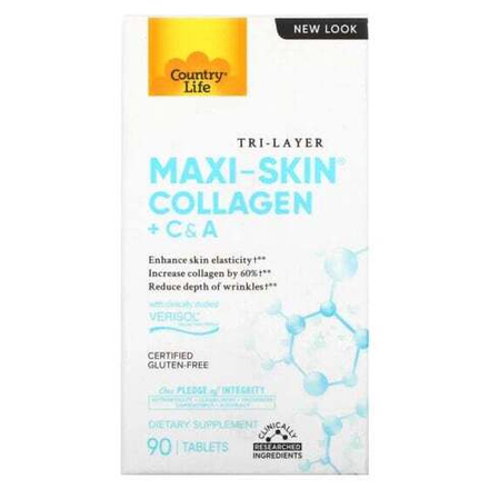 Для мышц и суставов Country Life, Tri Layer Maxi-Skin Collagen, коллаген с витаминами C и A, 90 таблеток